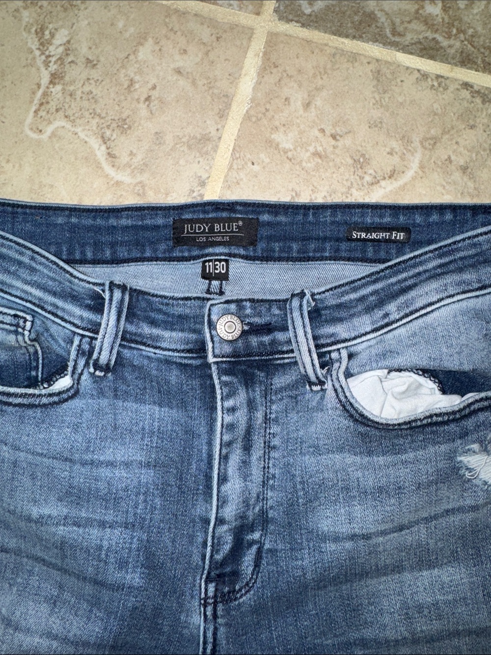 Judy Blue Distressed Dark Blue Flare Jeans - Picture 3 of 4